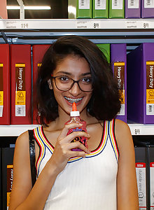 Cute young Desi chick Ushna Malik upskirt peaks at the store